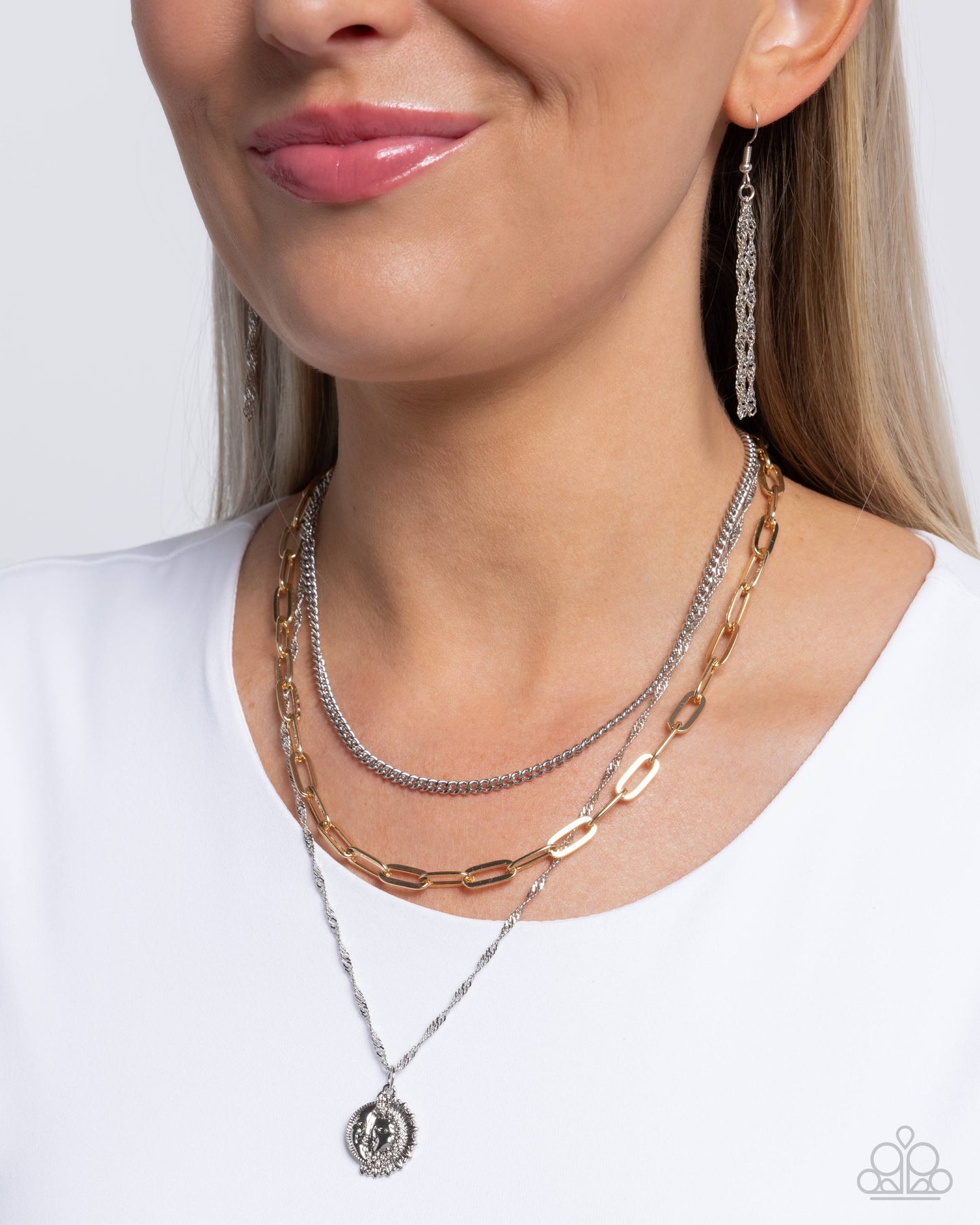 Paparazzi Ready for Fame - Silver & Gold Layered Chain Necklace N3792