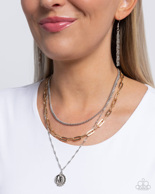 Paparazzi Ready for Fame - Silver & Gold Layered Chain Necklace N3792