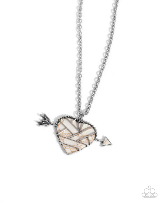 Emotional Edge - White Stone Heart Necklace Santa Fe Style Paparazzi N3651