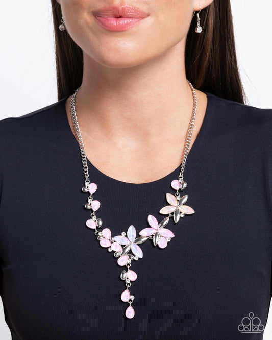 Vibrant Valley - Pink, Peachy, Purple Gem Flower Necklace Paparazzi