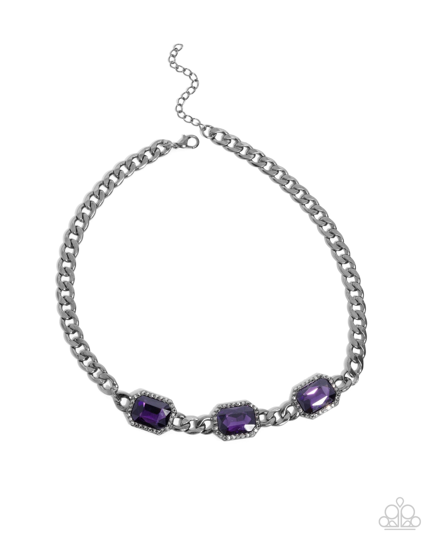 Paparazzi Without Delay - Purple Gem Gunmetal Curb Chain Necklace N3791