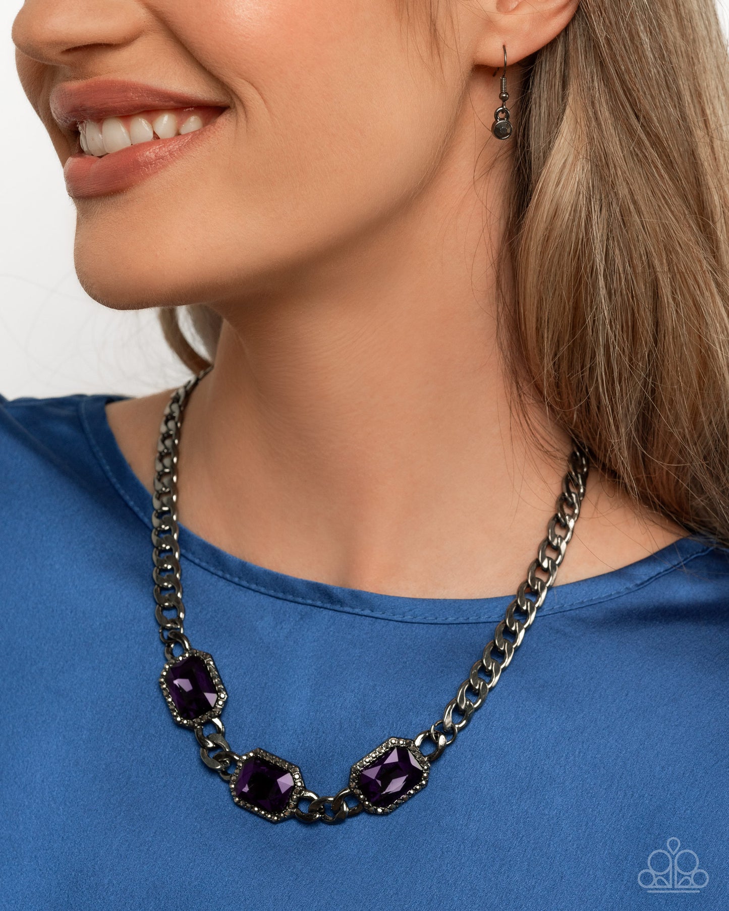 Paparazzi Without Delay - Purple Gem Gunmetal Curb Chain Necklace N3791