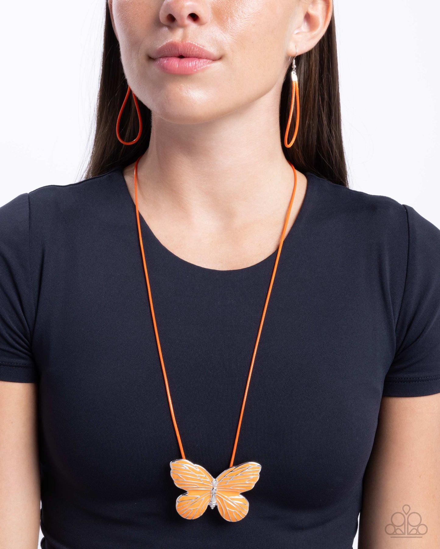 Fluttering Fervor - Orange Vibrant Butterfly Necklace Paparazzi N3222