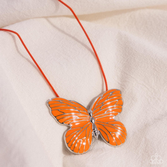 Fluttering Fervor - Orange Vibrant Butterfly Necklace Paparazzi N3222