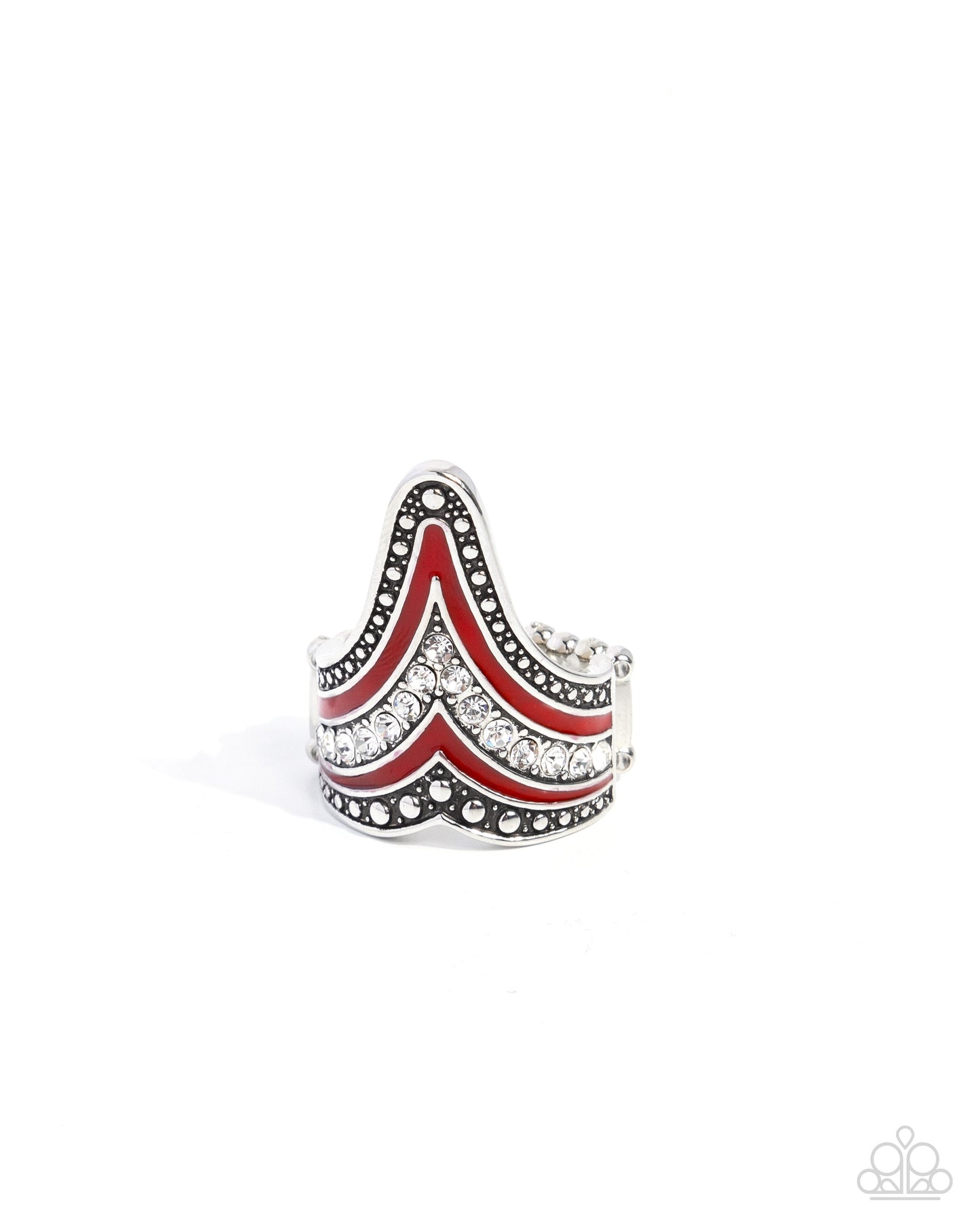 Piquant Promise - Red Painted, Silver Stud, White Rhinestone Statement Ring Paparazzi R0901