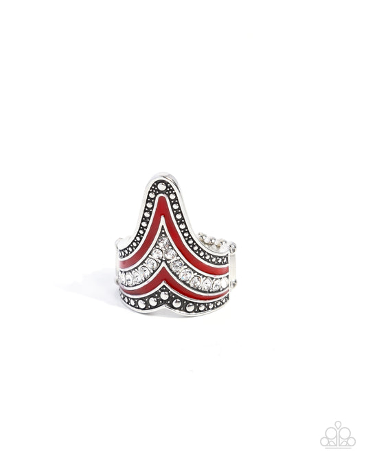 Piquant Promise - Red Painted, Silver Stud, White Rhinestone Statement Ring Paparazzi R0901