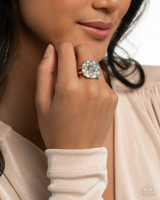 Cheers to Perfection - Blue Opalescent Gem, White Pearl & Rhinestone Statement Ring Paparazzi R0963