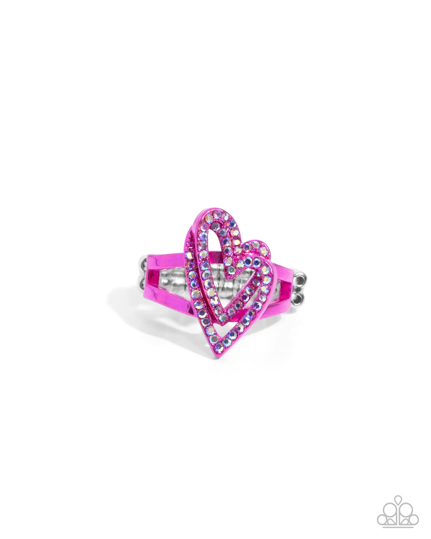 Hybrid Heart - Pink - Electric Pink Heart & Iridescent Rhinestone Ring Paparazzi R0741