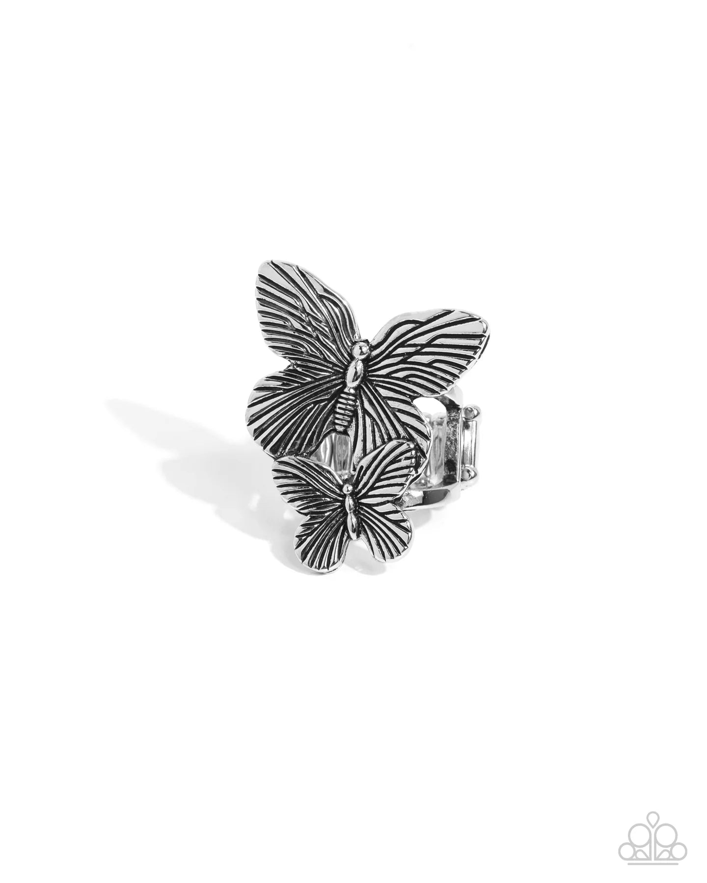 Drifting Duo Silver Butterfly Ring Paparazzi R0744