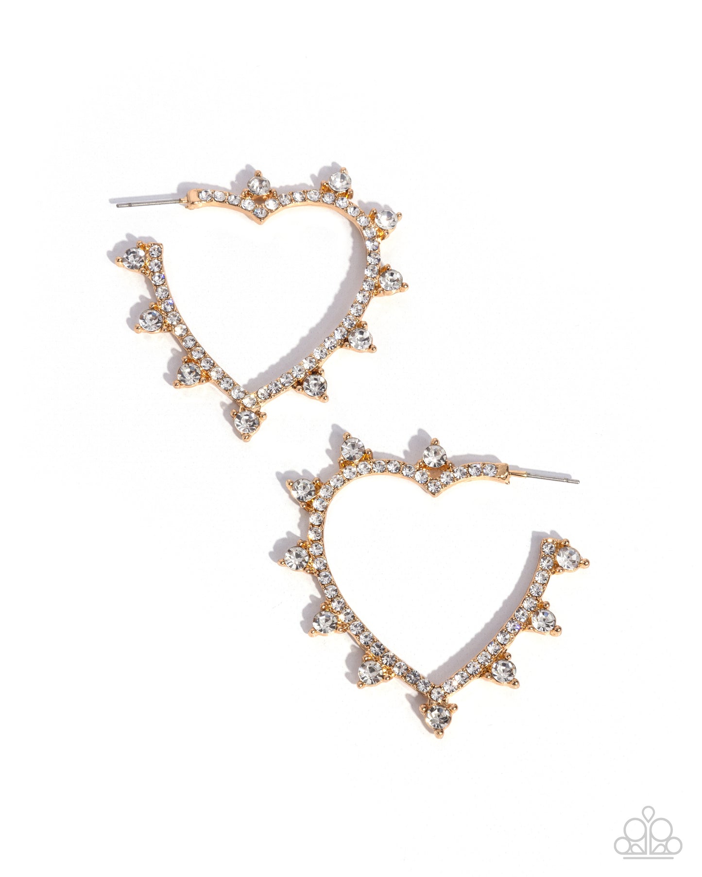 Excessive Elevation - Gold & White Rhinestone Heart 1 1/2 Inch Hoop Earring Paparazzi E2295