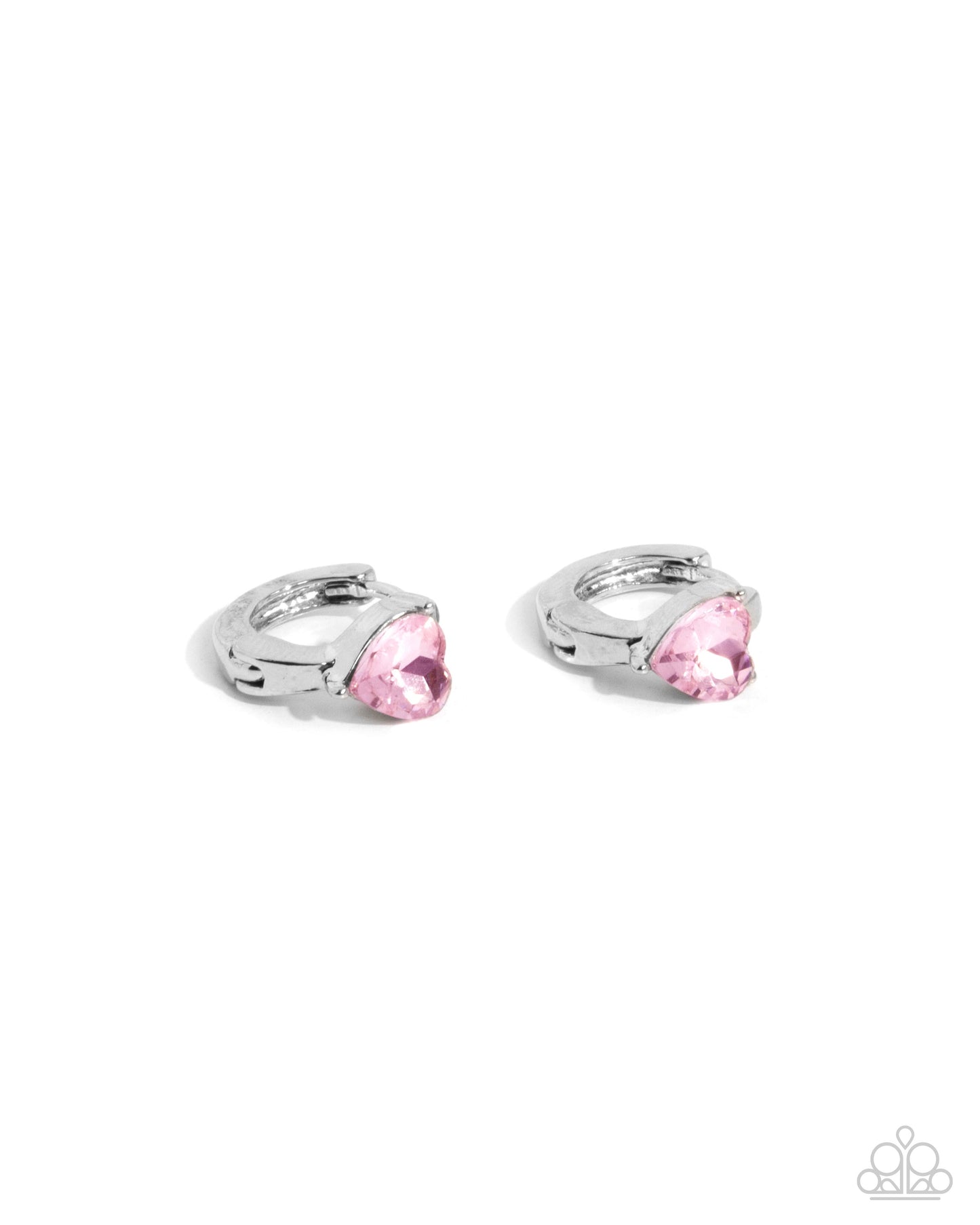 Tenuous Touch - Pink - Light Rose Pink Heart Gem Silver 1/2 Inch Hinge Hoop Earring Paparazzi E2688