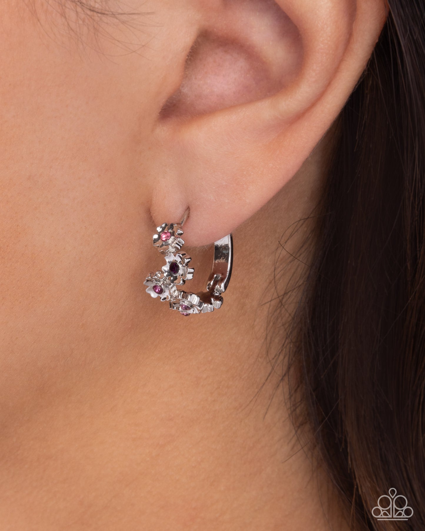 Budding Botanicals - Purple, Multicolored Rhinestone 3/4 Inch Hoop Flower Earring Paparazzi E2745