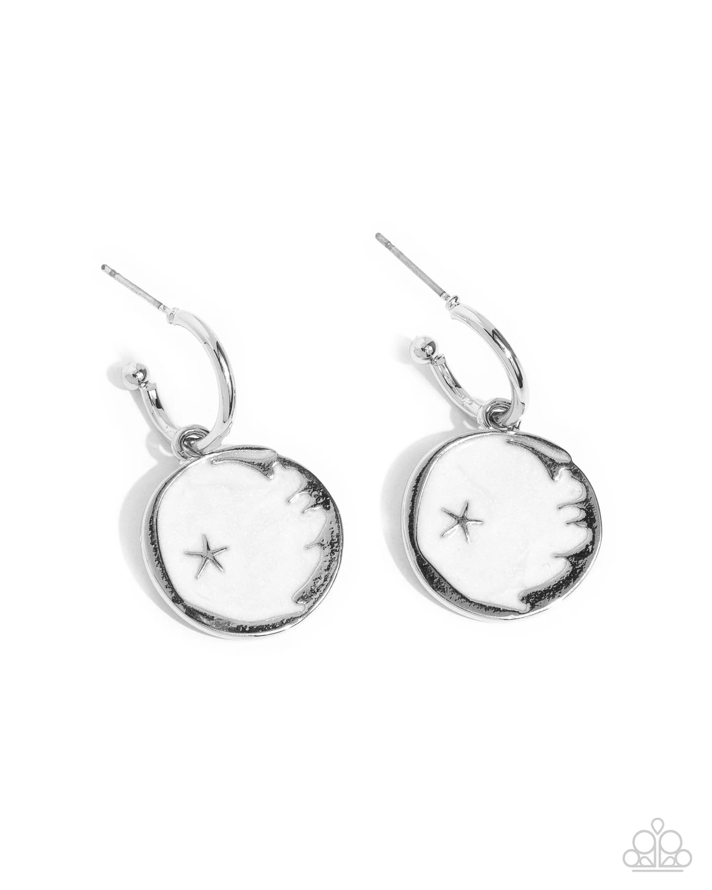 Paparazzi South Star - White Pearly Paint Disc 5/8 Inch Hoop Earrings E2734