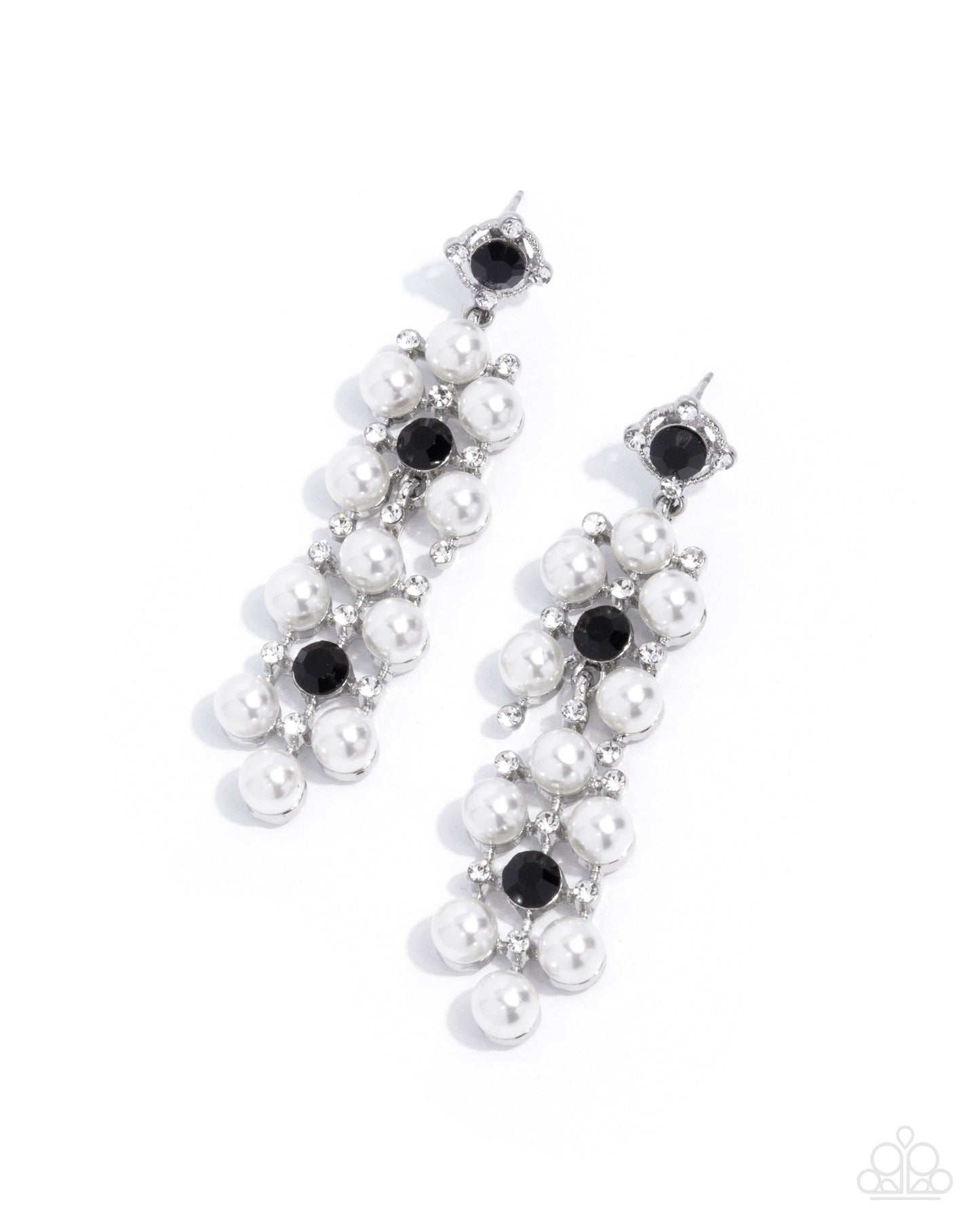 Bewitching Beacon - Black Gem & White Pearl, Rhinestone Post Earring Paparazzi E2907