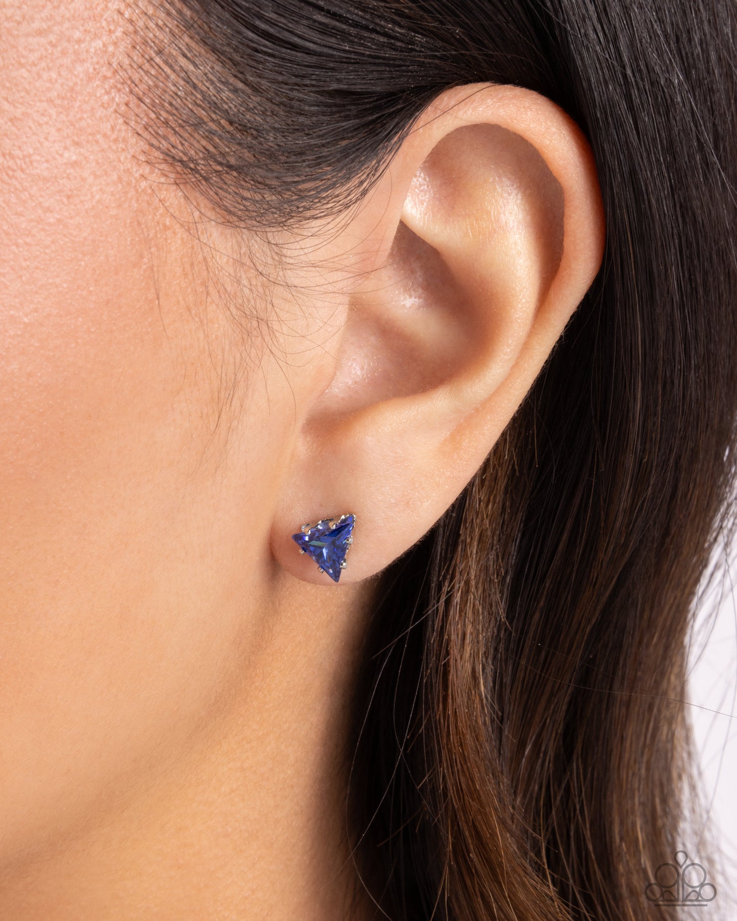 Triangular Twinkle - Blue Cubic Zirconia Triangle Post Earring Paparazzi E2714