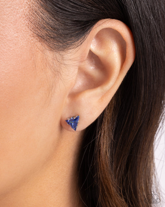 Triangular Twinkle - Blue Cubic Zirconia Triangle Post Earring Paparazzi E2714