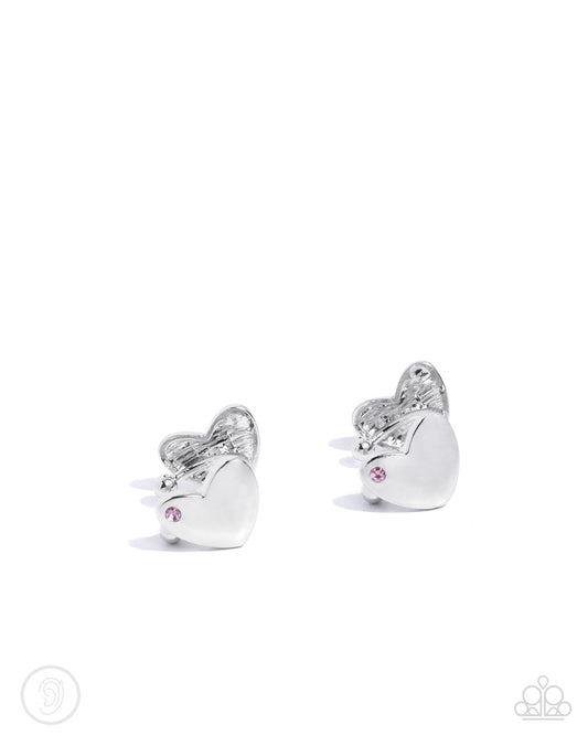 Valentines Vanity - Pink - Light Rose Rhinestone Silver Heart Double Sided Ear Cuff Paparazzi E2746