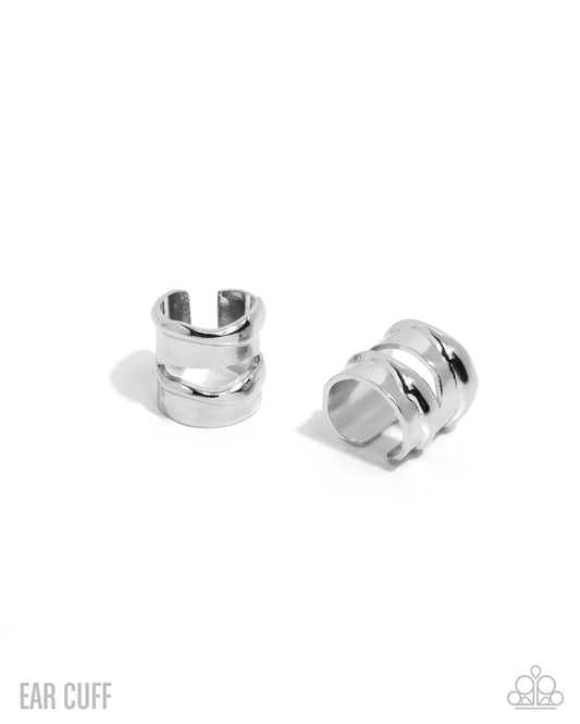 Competitive Advantage - Silver Edgy Adjustable Ear Cuff Earring Paparazzi E2975
