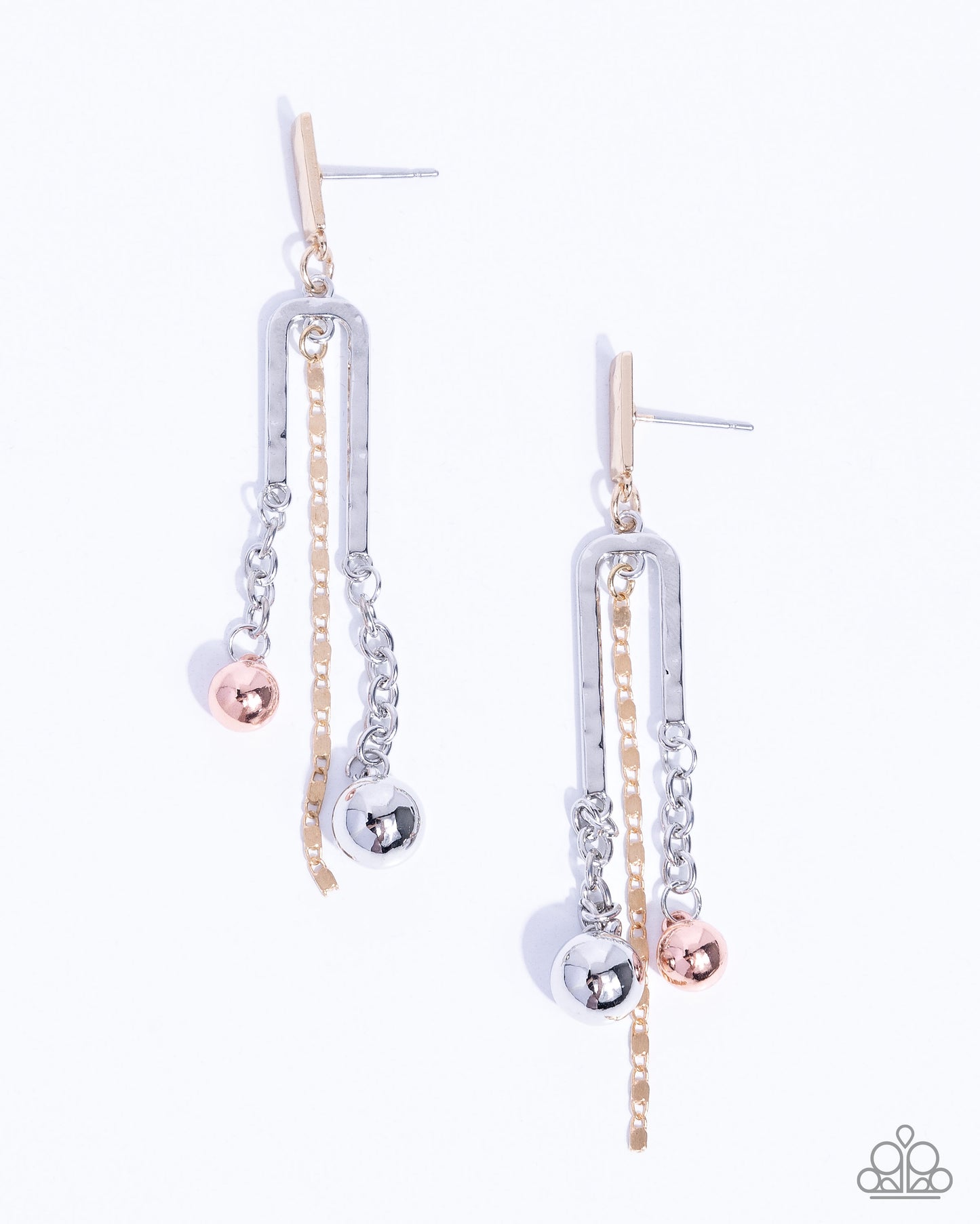 Authoritative Admiration - Multi Metal Gold, Silver, Shiny Copper Post Earring Paparazzi E2865