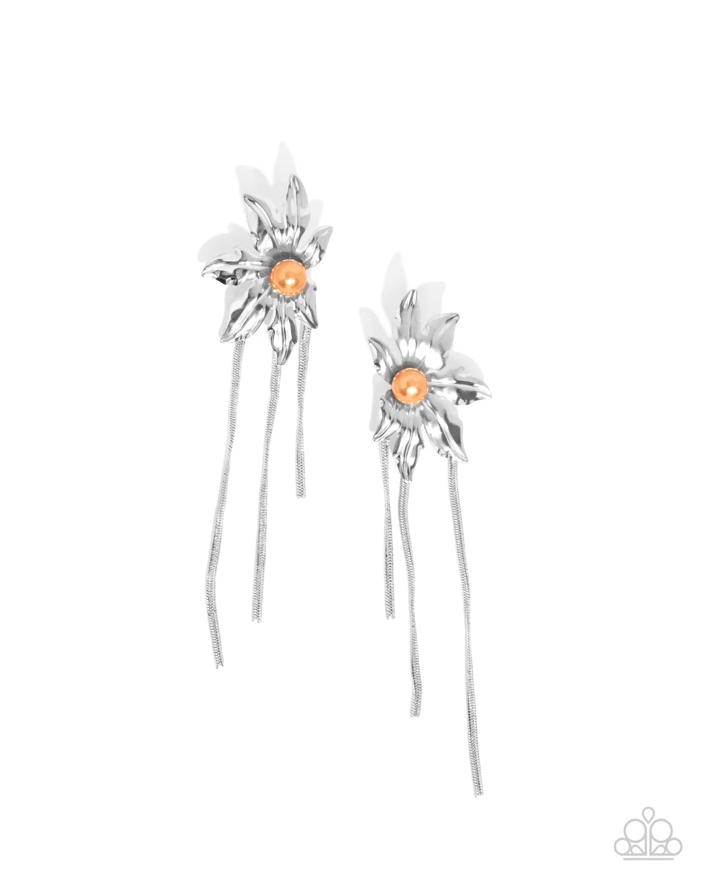 Paparazzi Pearl Panorama - Orange Pearl Silver Floral Post Earrings E2894