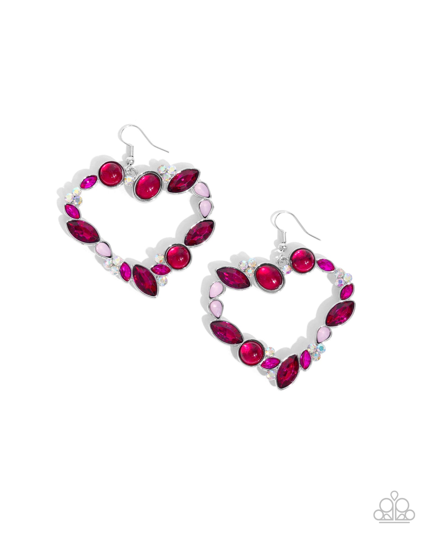 Heart Hierarchy - Pink, Hot Pink, Iridescent Rhinestone, Fuchsia Gem Heart Earring Paparazzi