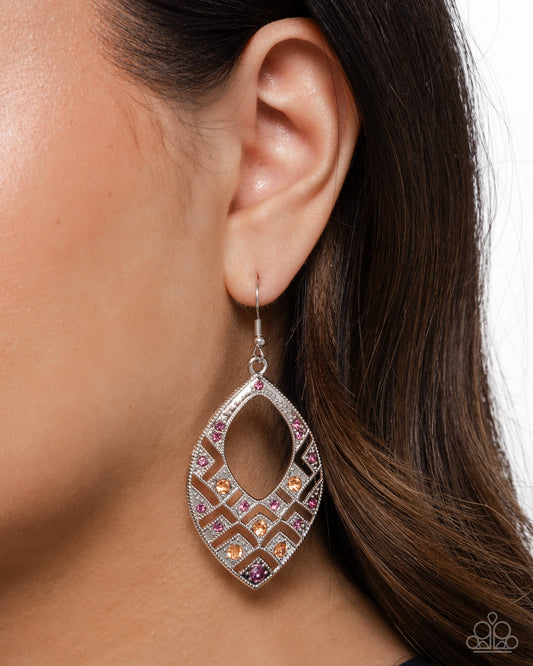 Glittery Gaze - Purple Amethyst Rhinestone & Light Peach Teardrop Earring Paparazzi E2358