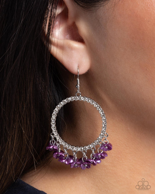Wreathed Wisteria - Purple Plum & White Rhinestone Flower Earring Paparazzi E2506