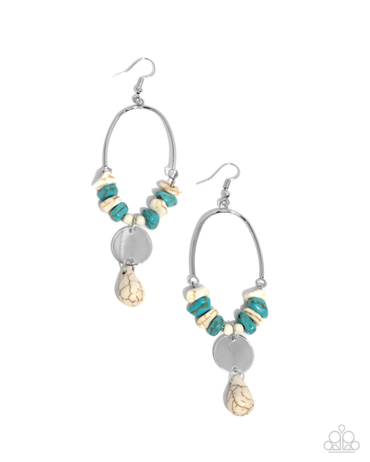 Suspended Santa Fe - White & Blue Turquoise Stone Pebble Bead Santa Fe Style Earring Paparazzi E1785