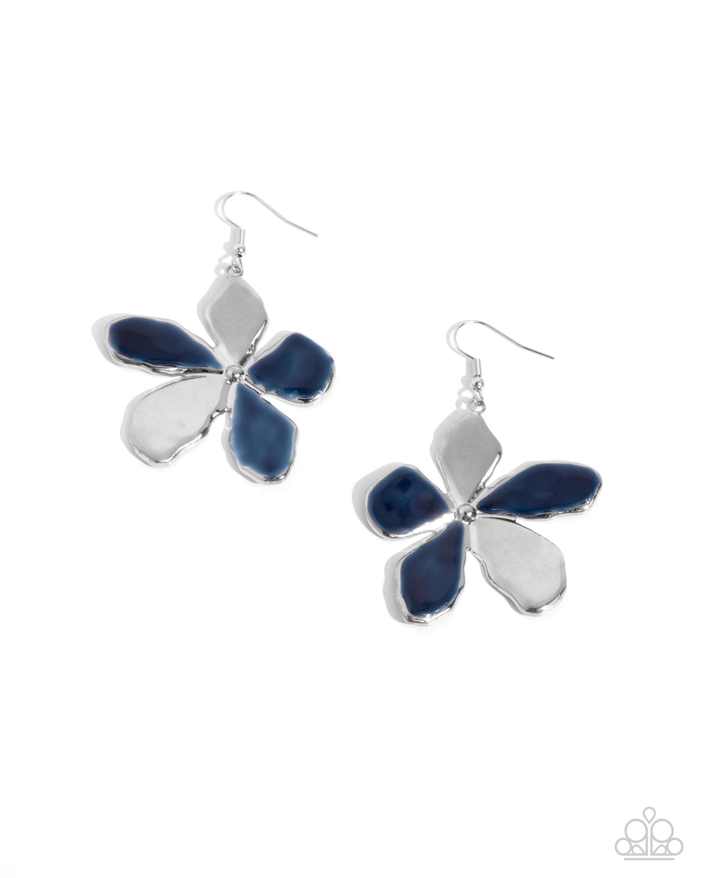 Painted Promotion - Blue- Navy Blue & Silver Flower Earring Paparazzi E2294