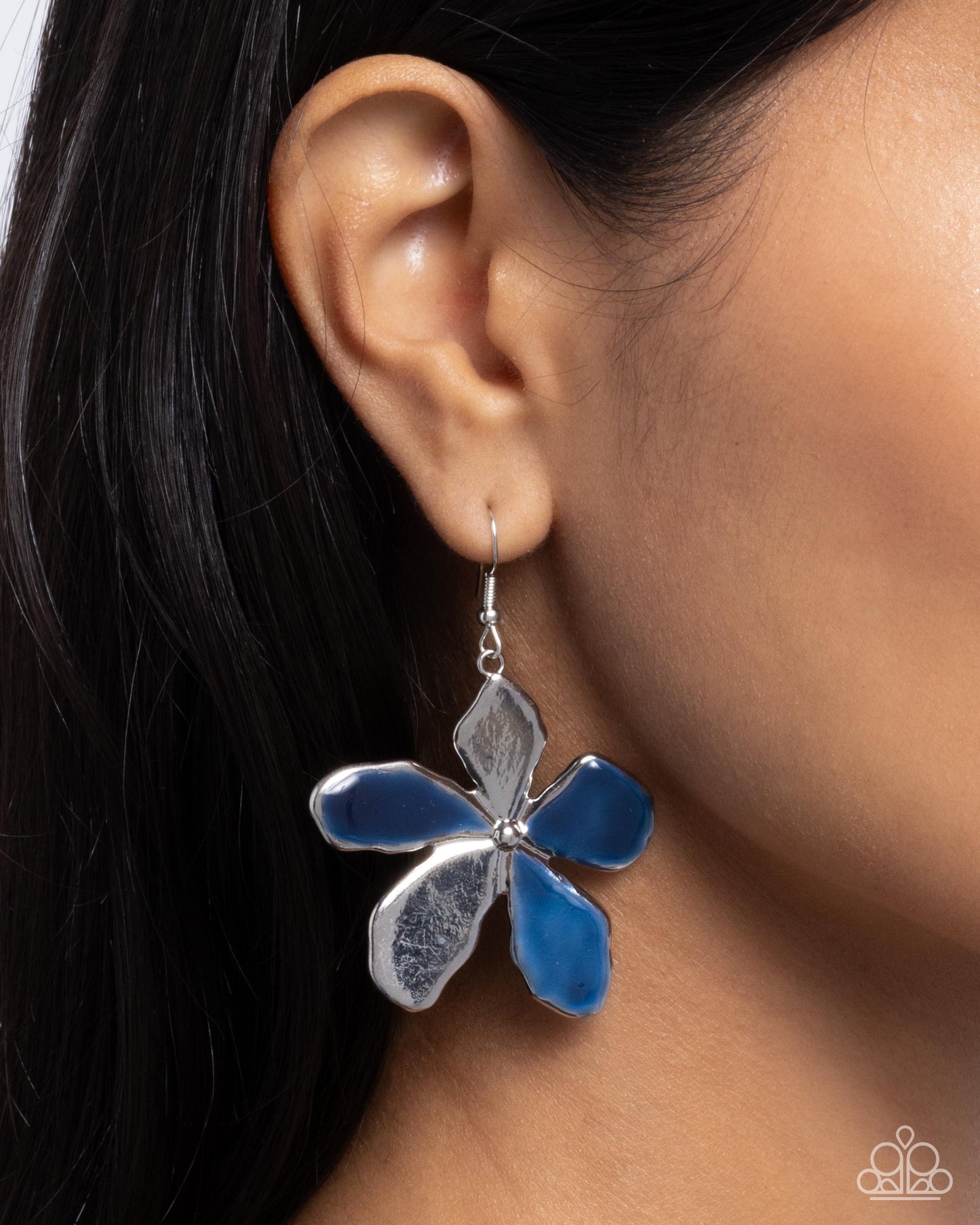 Painted Promotion - Blue- Navy Blue & Silver Flower Earring Paparazzi E2294