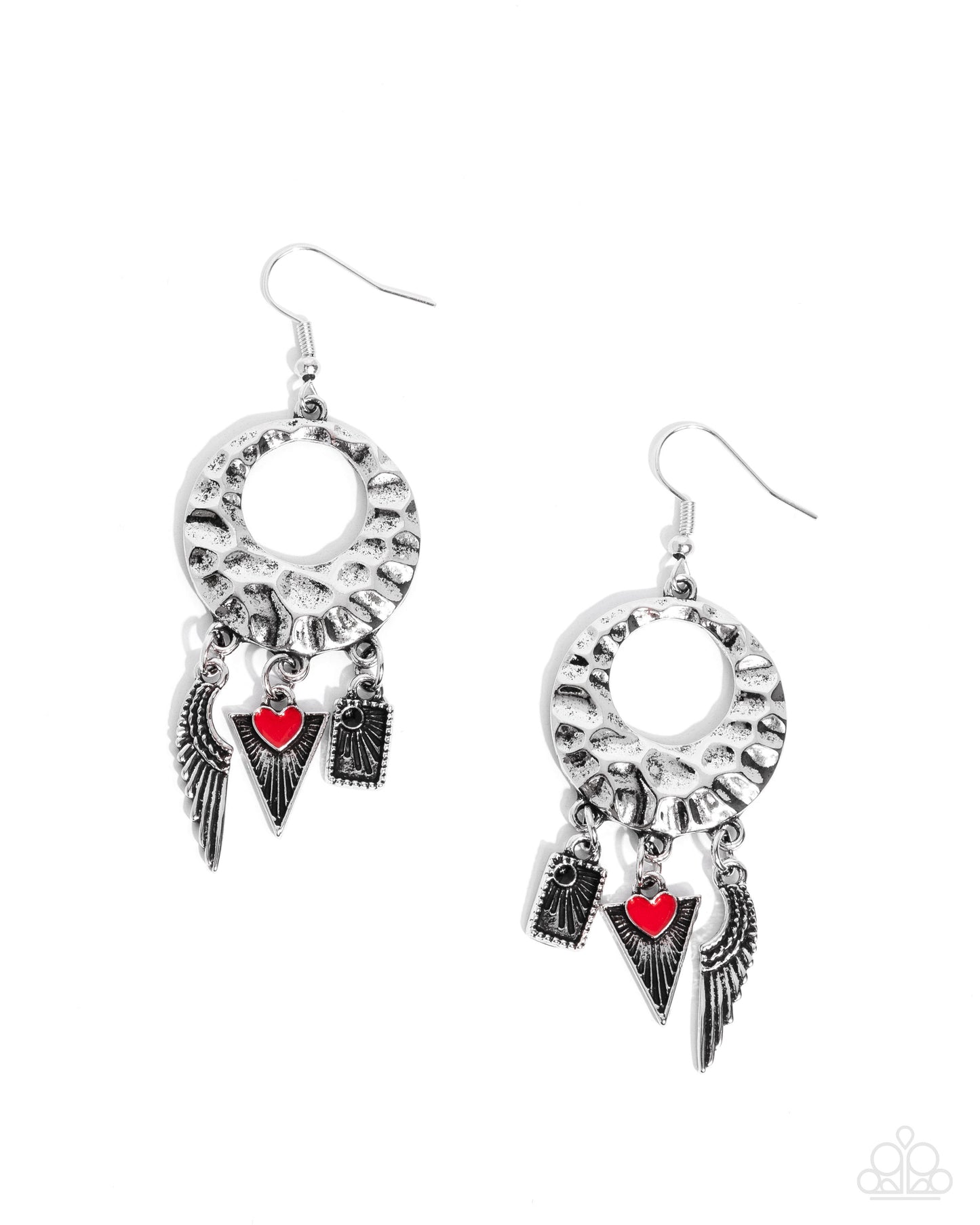 Alternative Angel - Red Painted Heart & Half Angel Wing Santa Fe Style Earring Paparazzi