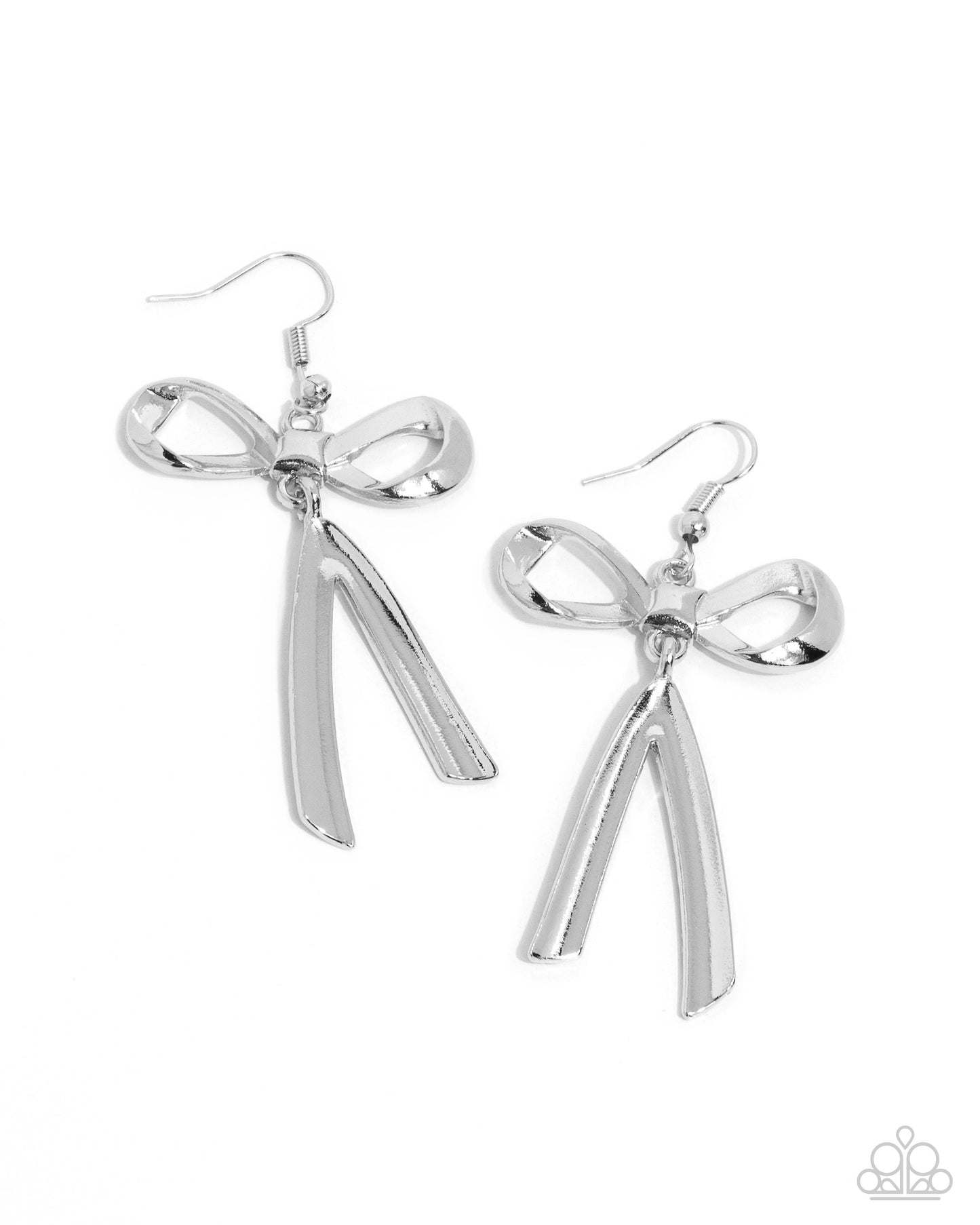 Dapper Delivery - Silver High Sheen Ribbon Style Bow Earring Paparazzi E2531