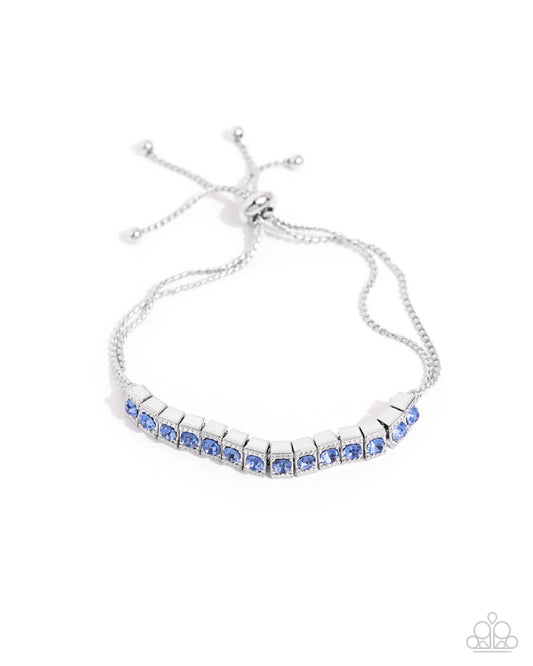 Dancing Decade - Blue Sapphire Rhinestone Sliding Bead Closure Bracelet Paparazzi B1989