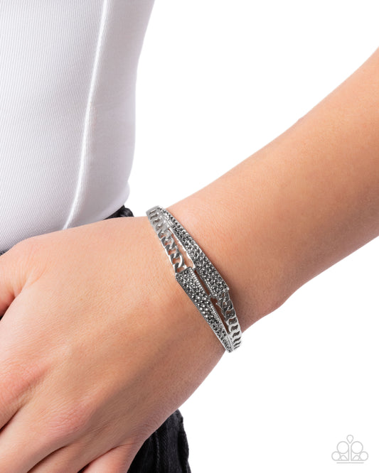 Braided Beginning - Silver Hematite Rhinestone Hinge Bracelet Paparazzi B2002
