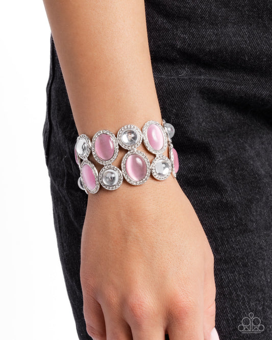 Affixed Appeal - Pink Cat's Eye Stone Stretch Bracelet Paparazzi B1701