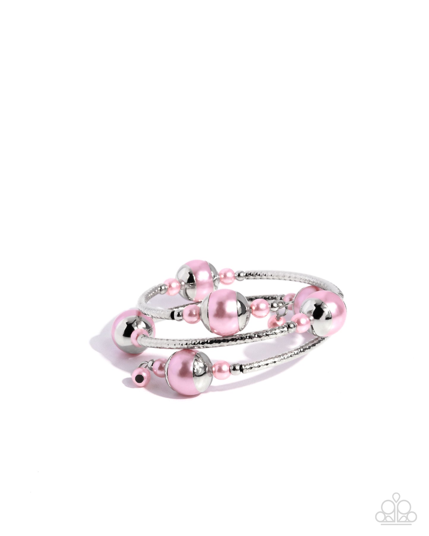 Palatial Pearls - Pink - Baby Pink Pearl, Silver Coil Wrap Style Bracelet Paparazzi B2191