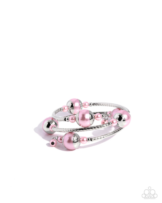 Palatial Pearls - Pink - Baby Pink Pearl, Silver Coil Wrap Style Bracelet Paparazzi B2191