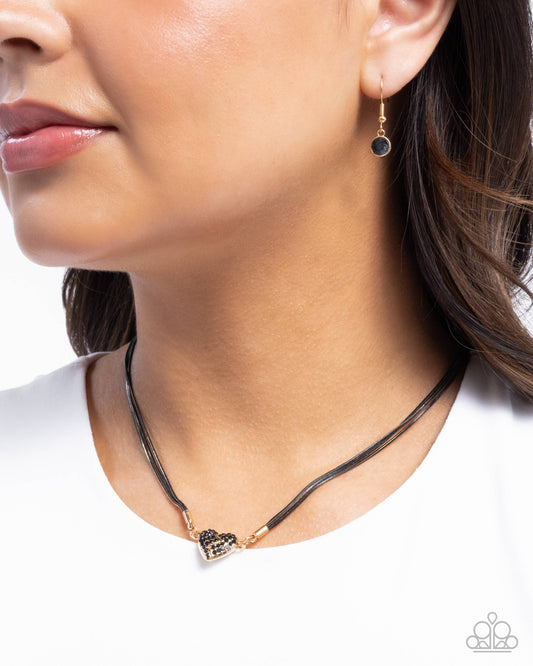Heartbroken Bling - Black & Gold Chain, Gold Magnetic Heart Necklace Paparazzi N2907