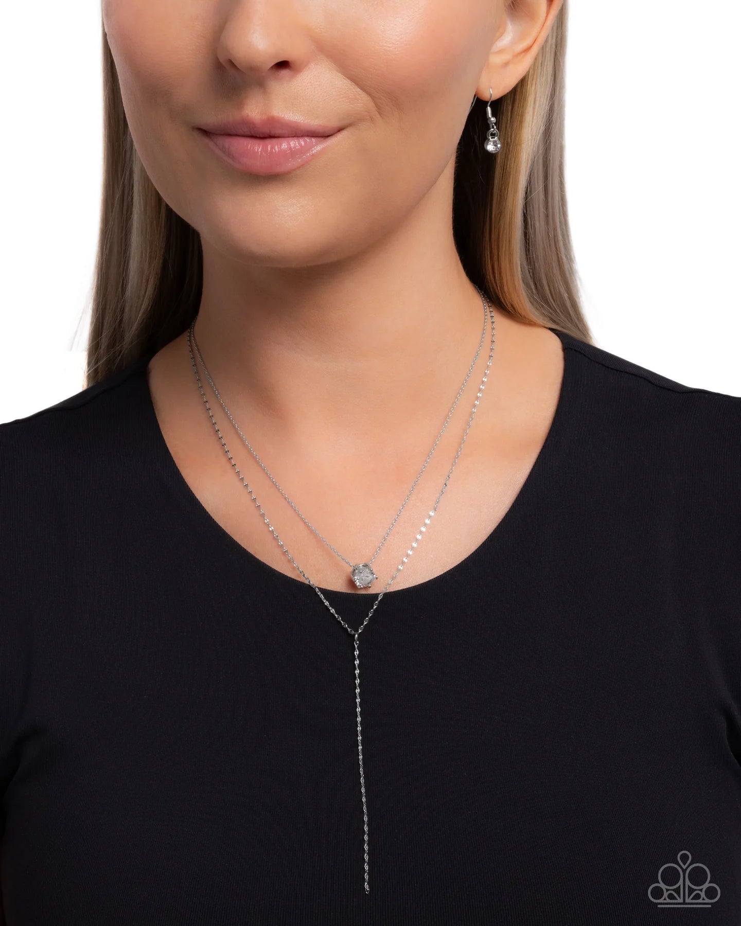 Paparazzi Well-Being Whimsy - White Gem Silver Layered Y Necklace N3613
