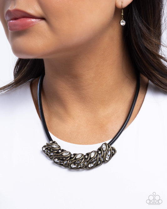 Sprig Shimmer - Brass Studs, White Rhinestone & Gem Filigree Necklace Paparazzi N3213