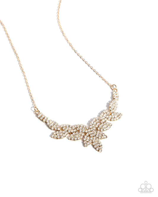 Graceful Genre - Gold Leafy Frame & White Rhinestone Necklace Paparazzi N3169