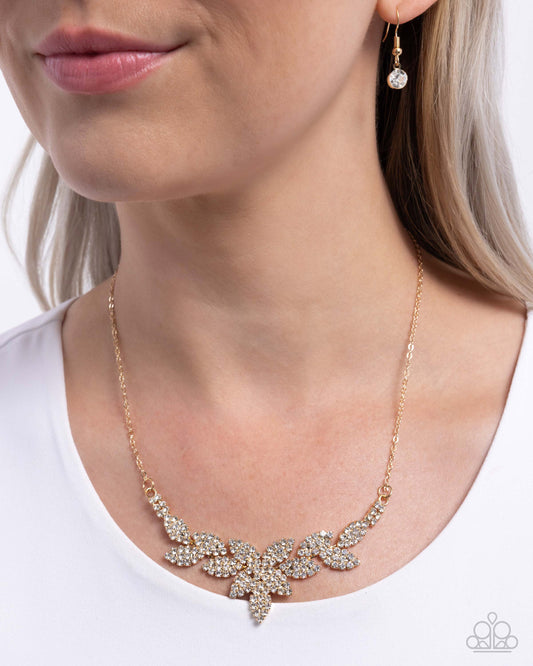 Graceful Genre - Gold Leafy Frame & White Rhinestone Necklace Paparazzi N3169