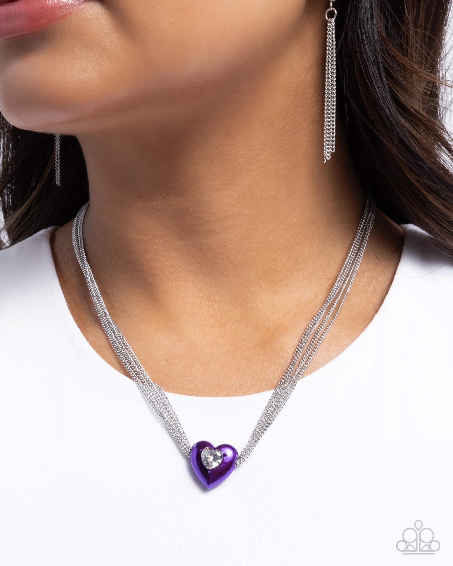 Malibu Infatuation - Purple - Electric Purple Heart Cubic Zirconia Heart Gem Necklace Paparazzi N2972