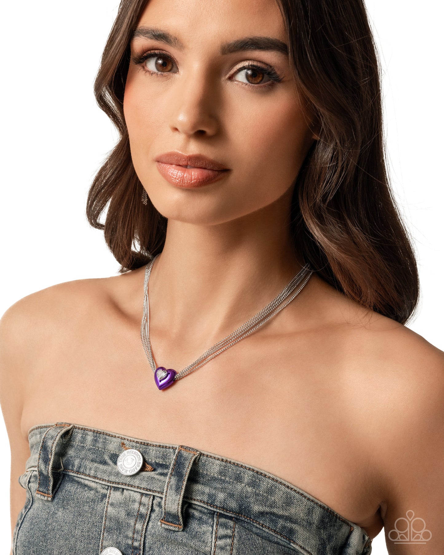 Malibu Infatuation - Purple - Electric Purple Heart Cubic Zirconia Heart Gem Necklace Paparazzi N2972