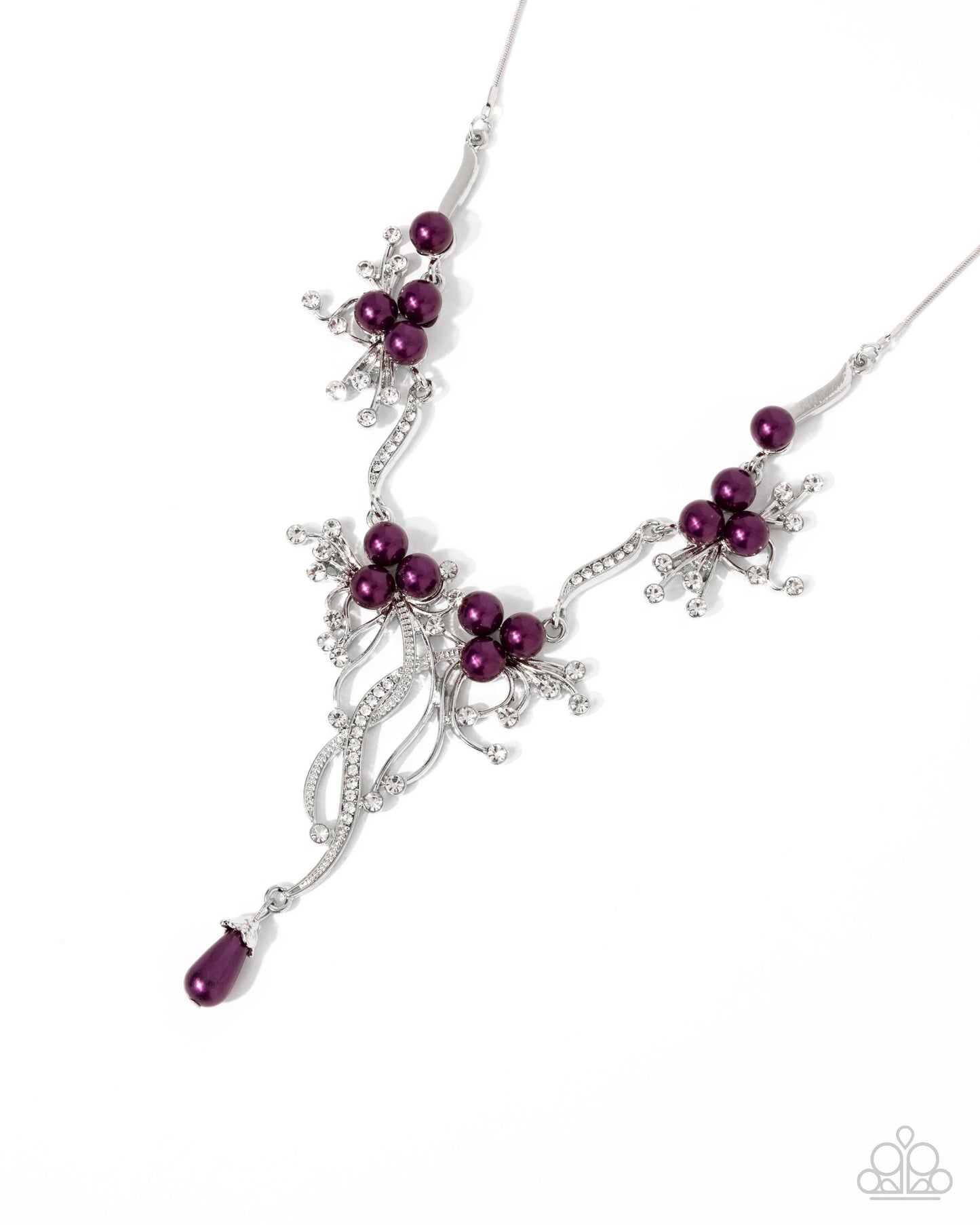 Grapevine Getaway - Purple Plum Teardrop & White Rhinestone Necklace Paparazzi