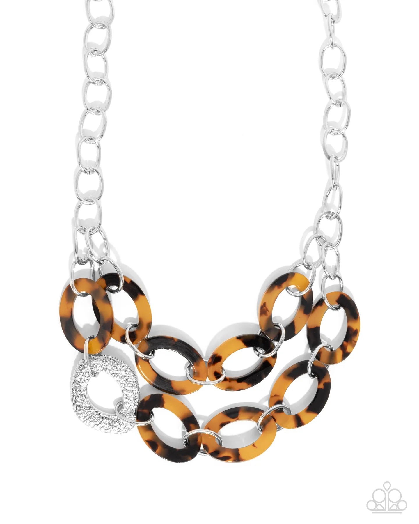 Patterned Presto - Brown Tortoise Shell Acrylic Layered Silver Necklace Paparazzi N3509
