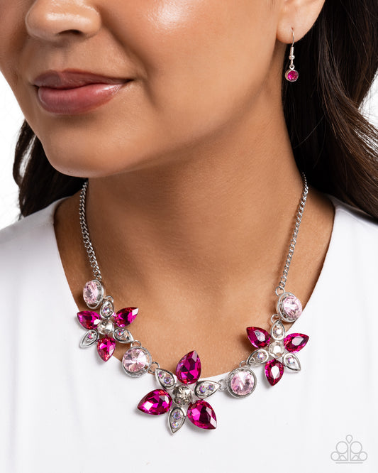 Perennial Promise - Pink, Hot Pink, Fuchsia Gem & Silver Flower Necklace Paparazzi N2827