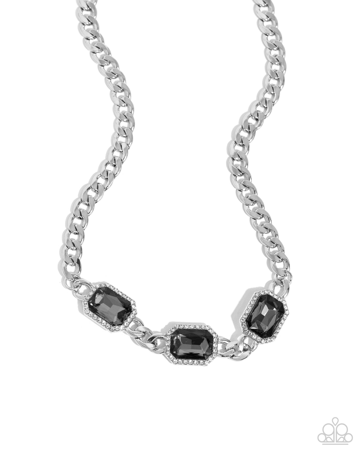 Paparazzi Without Delay - Silver Curb Chain, Smoky Gem & White Rhinestone Necklace N3857