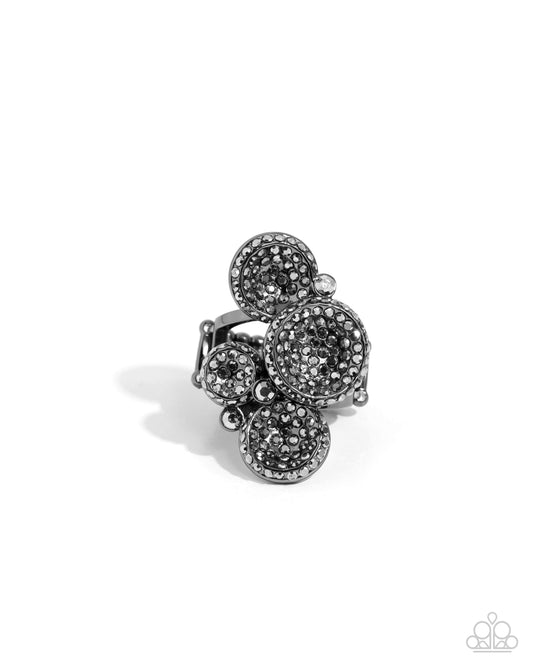 Deluxe Discs - Black Gunmetal & Hematite Rhinestone Ring Paparazzi R0886