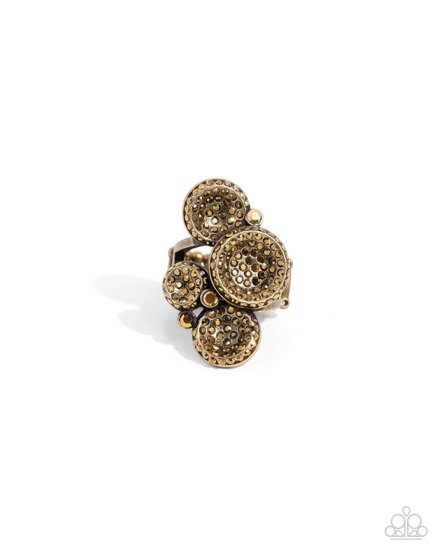 Deluxe Discs - Brass Aurum Rhinestone Ring Paparazzi